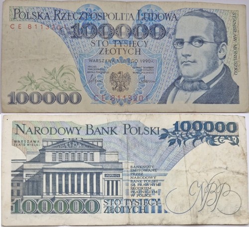 Banknot PRL 100000 zł 1990 Moniuszko