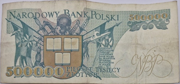 Banknot PRL 500000 zł 1990 rewers