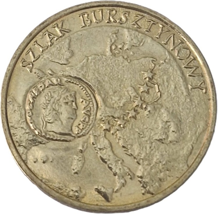 Moneta okolicznościowa 2 zł Szlak Bursztynowy 2001 rewers