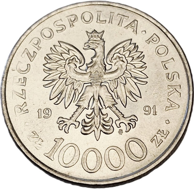 Moneta 10000 zł 200 rocz. Konstytucji 3 Maja 1991 awers