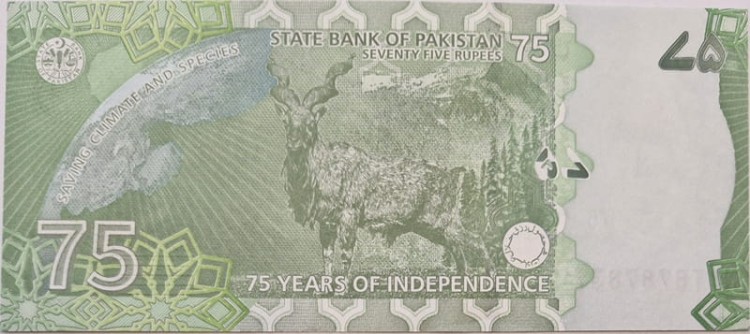 Pakistan banknot 75 rupees 2022 rewers