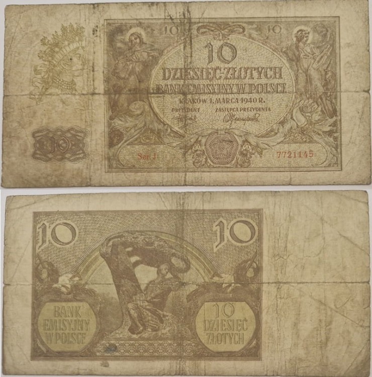 Banknot 10 złotych 1940