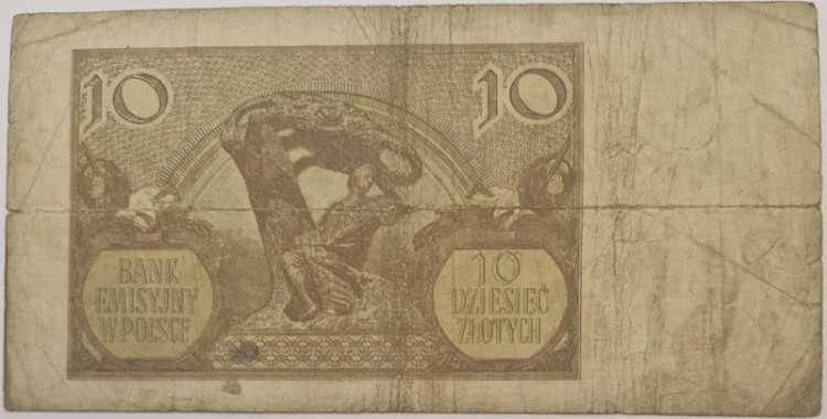Banknot 10 złotych 1940 rewers