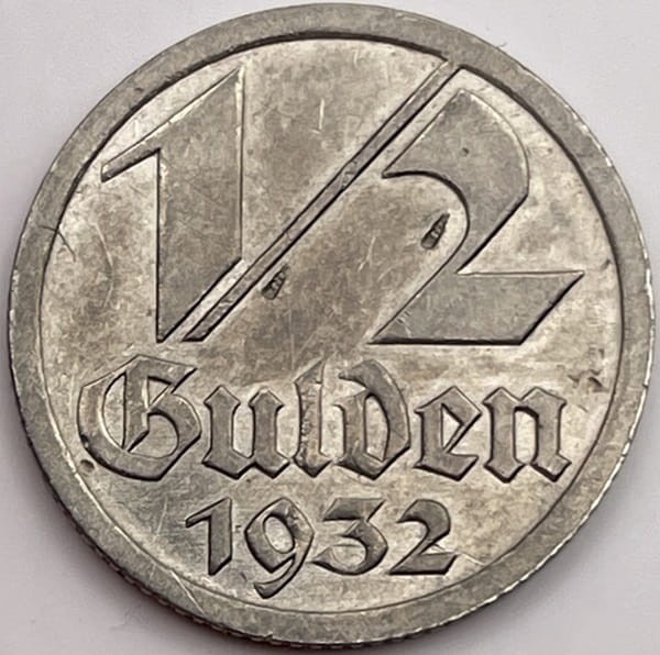 Moneta 1/2 guldena 1932 Wolne Miasto Gdańsk rewers