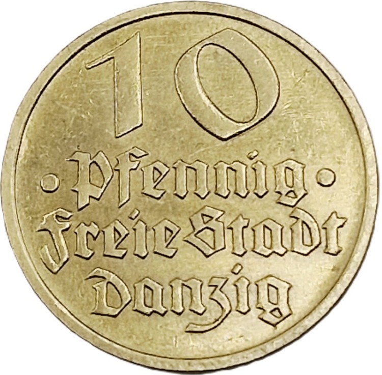 Moneta 10 fenigów 1932 Wolne Miasto Gdańsk rewers