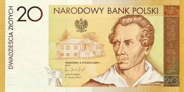 Banknot NBP 2009 Juliusz Słowacki awers