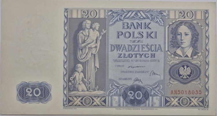 Banknot 20 zł 1936 awers