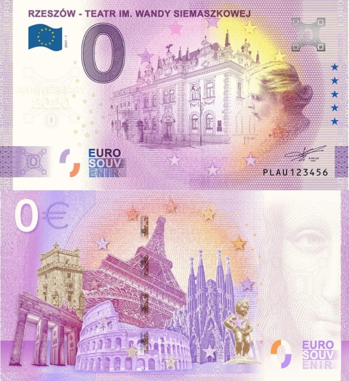 Banknot 0 euro Rzeszów teatr im. Wandy Siemaszkowej 2021