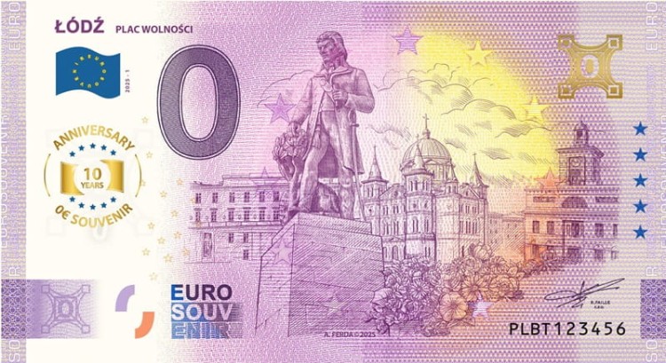 0 euro Łódź Plac wolności 2025 Anniversary awers