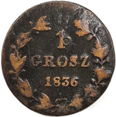 Moneta 1 grosz MW 1836 rewers