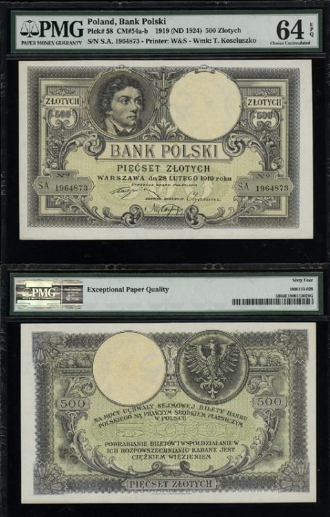 Banknot 500 zł 1919 Kościuszko