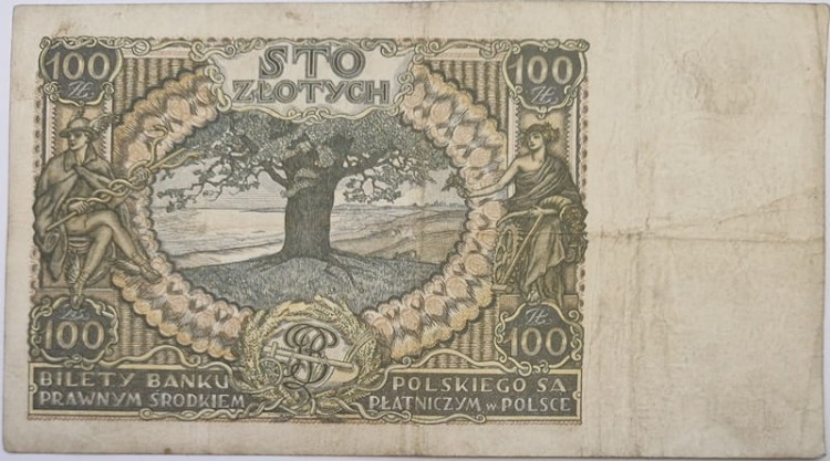 Banknot 100 złotych 1932 rewers