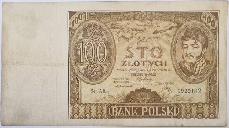 Banknot 100 złotych 1932 awers