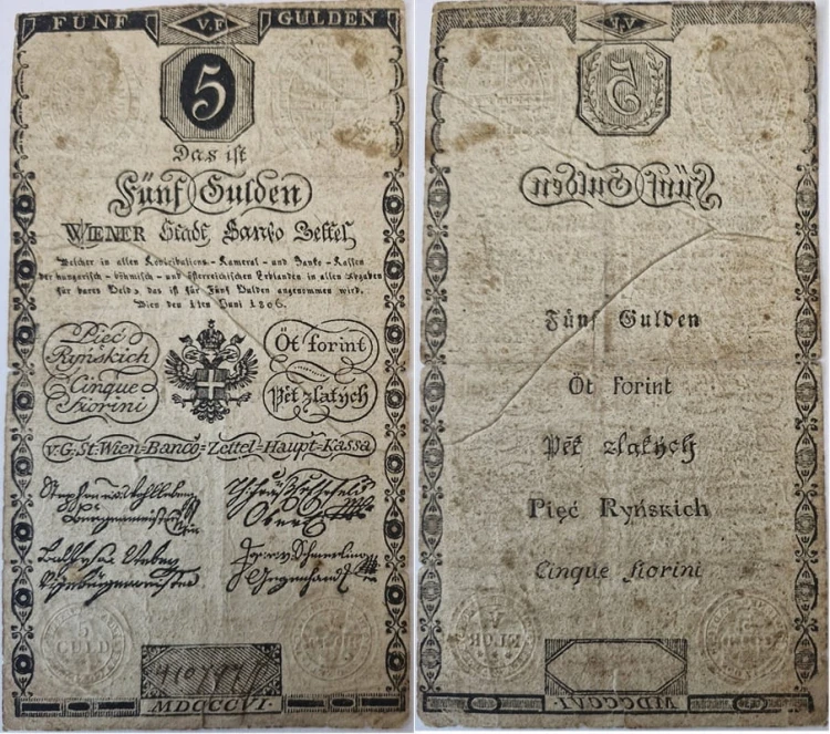 Banknot 5 guldenów 1806 5 ryńskich zabór austriacki