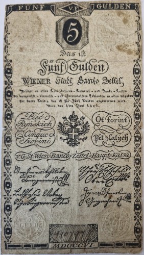 Banknot 5 guldenów 1806 5 ryńskich zabór austriacki awers