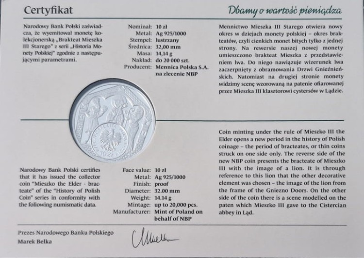 Moneta 10 zł Brakteat Mieszka III 2014 awers