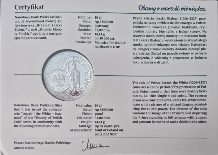 Moneta 10 zł Brakteat Leszka Białego 2014 awers