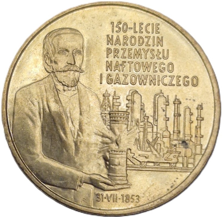 Moneta 2 zł 150-lecie przemysłu naftowego i gazowniczego 2003 rewers