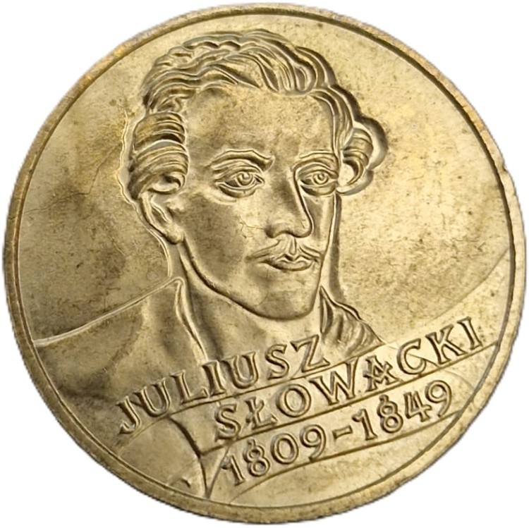 Moneta okolicznościowa 2 złote Juliusz Słowacki 1999 rewers