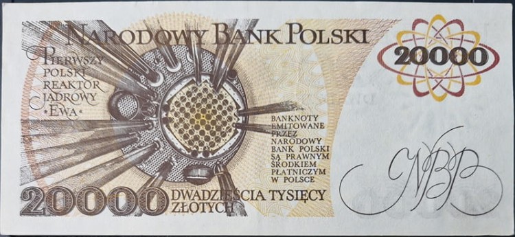 Banknot PRL 20000 zł Maria Skłodowska-Curie 1989 rewers