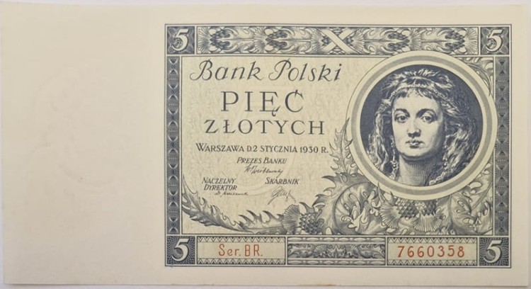 Banknot 5 złotych 1930 awers