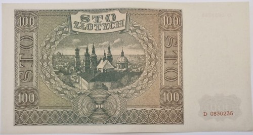 Banknot 100 zł 1940 rewers