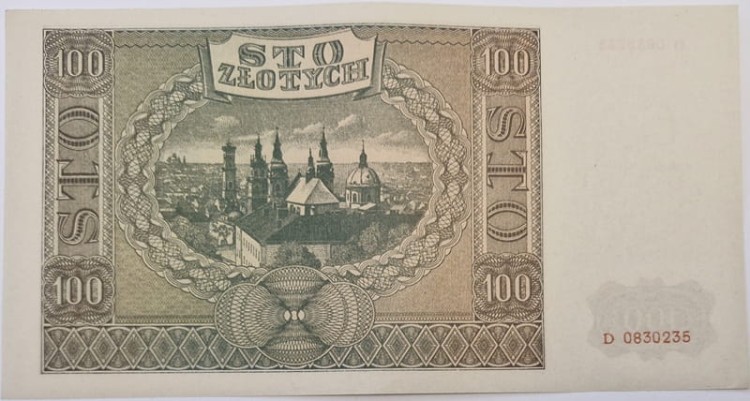 Banknot 100 zł 1940 rewers