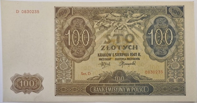 Banknot 100 zł 1940 awers