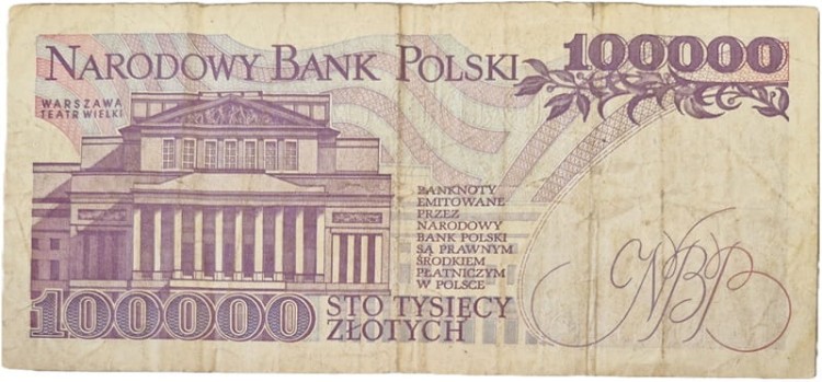 Banknot PRL 100000 zł 1993 Moniuszko stan 3 rewers