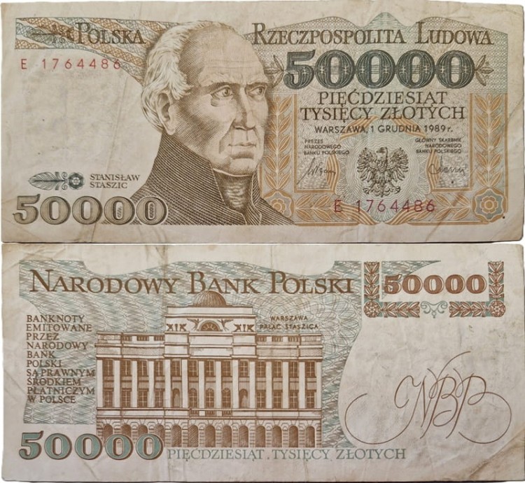Banknot 50000 zł 1989 Stanisław Staszic stan 3