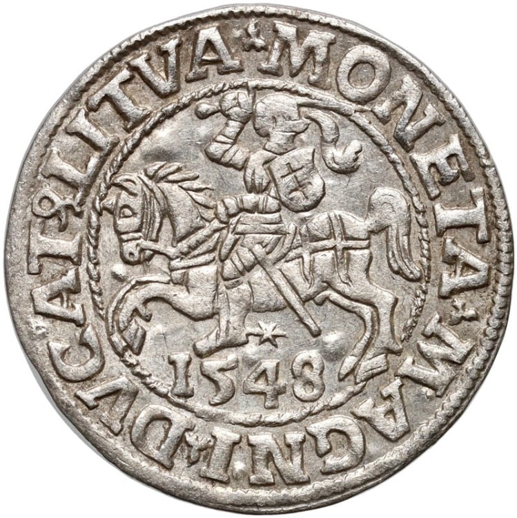 Moneta półgrosz 1548 Zygmunt II August Pogoń Wilno  awers
