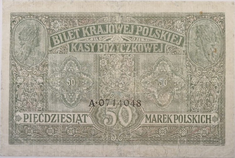 banknot 50 marek polskich 1917 rewers