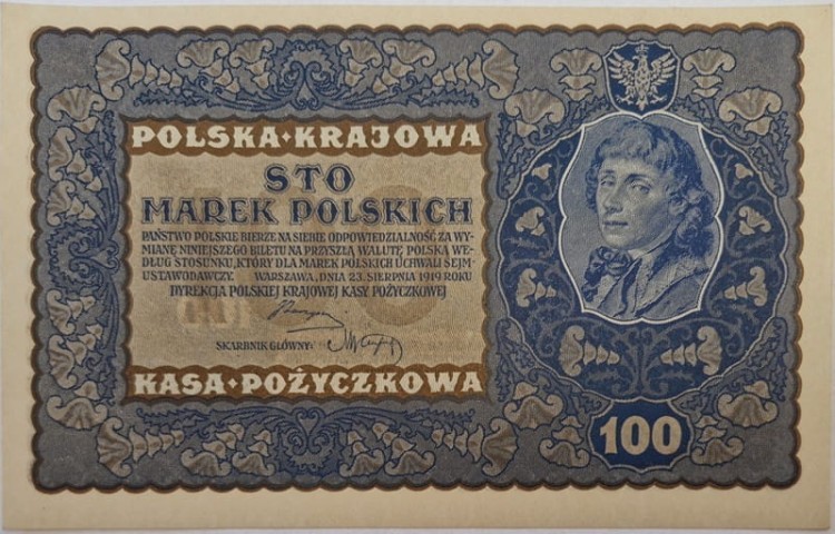 Banknot 100 marek 1919 VIII rewers