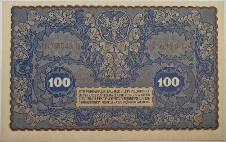 Banknot 100 marek 1919 VIII awers