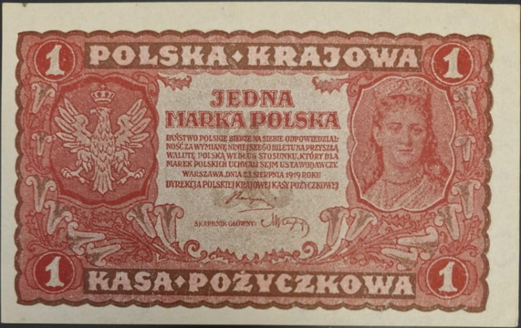 Banknot 1 marka 1919 awers