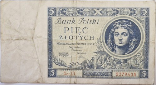 Banknot 5 złotych 1930 awers
