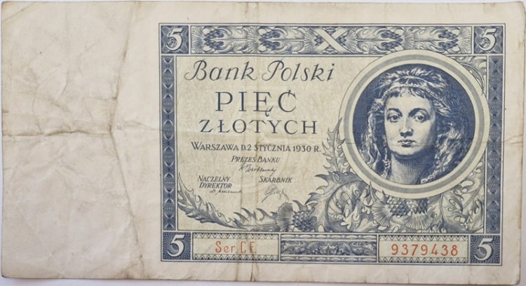 Banknot 5 złotych 1930 awers