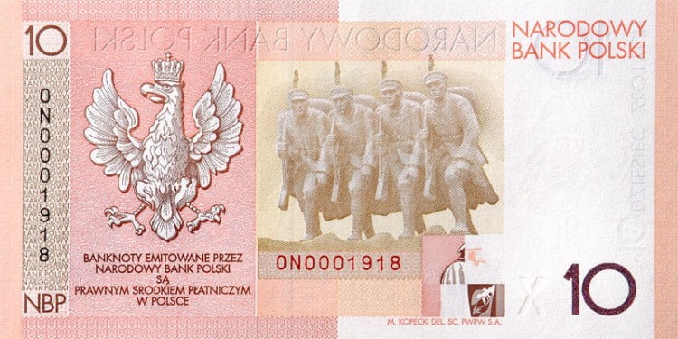 Banknot 10 zł 90. rocznica Odzyskania Niepodległości 2008 r.  rewers