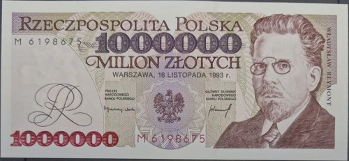 Banknot PRL 1000000 zł 1993 awers