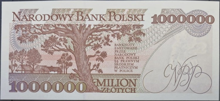 Banknot PRL 1000000 zł 1993 rewers