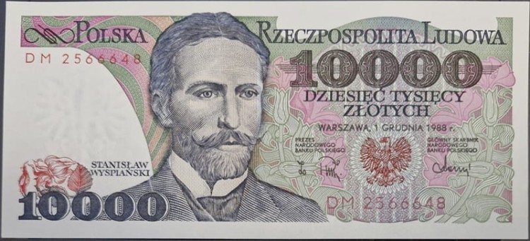 Banknot PRL 10000 zł 1988 awers