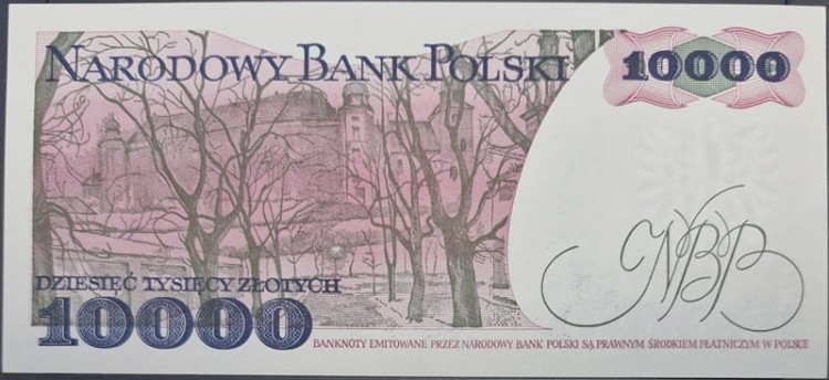 Banknot PRL 10000 zł 1988 rewers