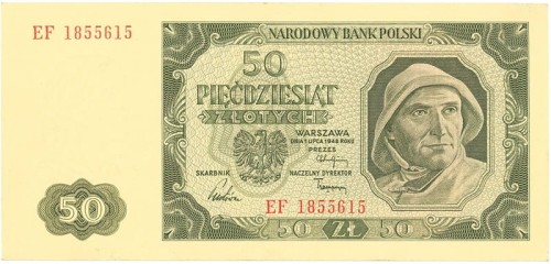 Banknot 50 zł 1948 stan2 awers