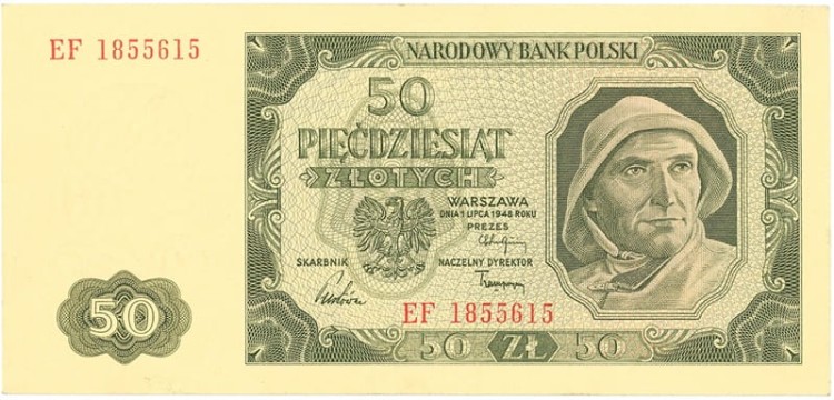 Banknot 50 zł 1948 stan2 awers