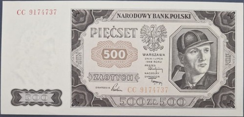 Banknot 500 złotych 1948 stan 1 awers