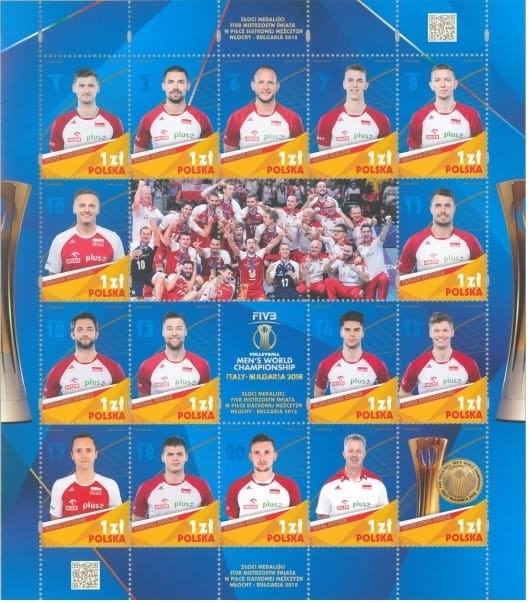 Znaczki Złoci medaliści FIBA arkusz 2018 r.