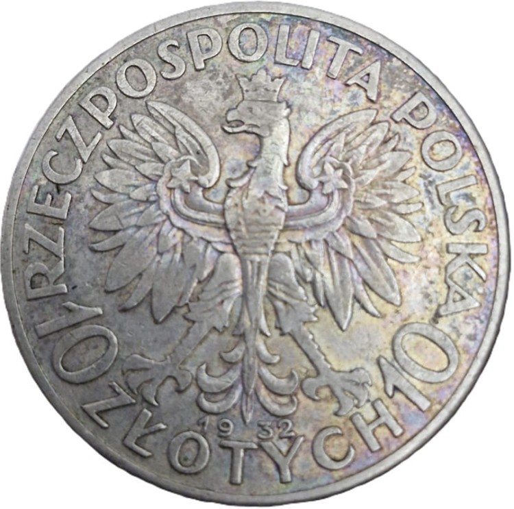 Moneta 10 złotych 1932 Polonia Głowa Kobiety b.z. stan 3 awers
