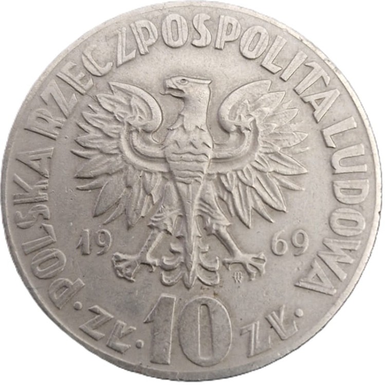 Moneta 10 zł Mikołaj Kopernik 1969 stan 3 awers
