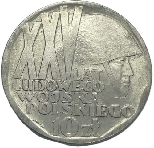 Moneta10 zł XXV lat Ludowego Wojska Polskiego 1968 rewers