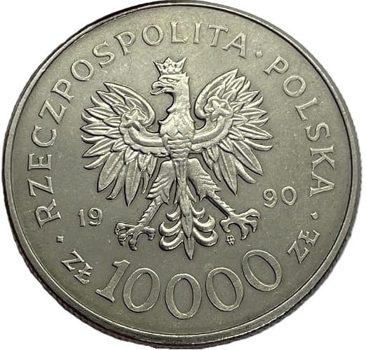 Moneta 10000 zł Solidarność 1980-1990 1990 awers